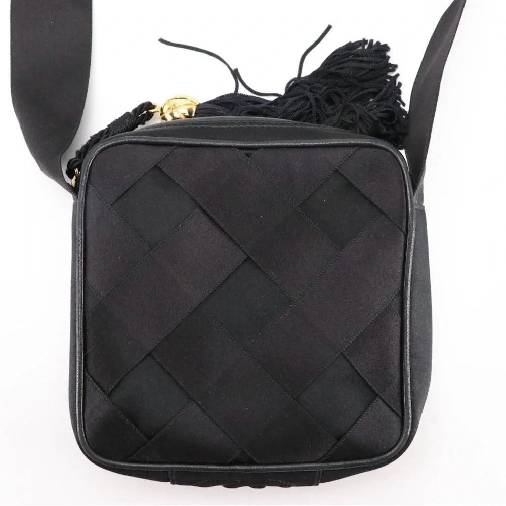 Chanel CC Tassel Evening Bag in Black Satin Interwoven Ribbon and Leather - Rare - Picture 3 of 8